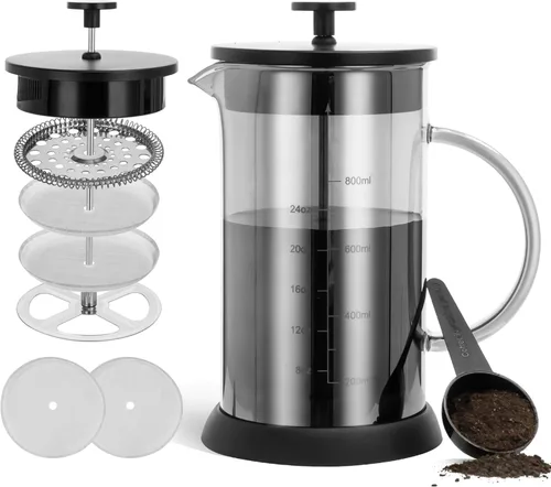 Vista 16 de YMMIND - Cafetera de prensa francesa de 34 onzas, cafetera de espresso de 5 tazas, cafetera de cobre para café frío con resistencia al calor