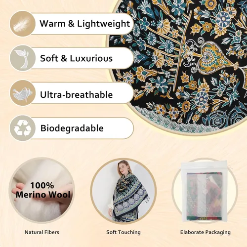 Vista 4 de DANA XU Manta de pashmina extragrande 100% de lana merina, bufanda de viaje, bufanda de cachemira para mujer, otoño e invierno, chal de gran