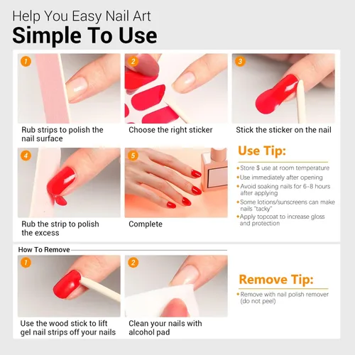 Vista 6 de SILPECWEE 16 hojas de envolturas de uñas completas para mujeres, tiras de esmalte de uñas, tiras de uñas de gel, autoadhesivas, calcomanías