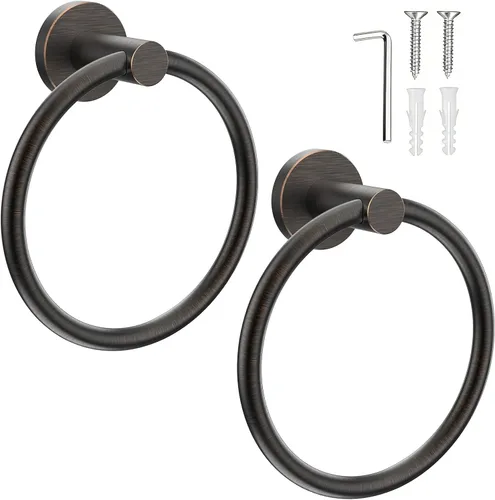 Vista 8 de SetSail - Soporte de toalla para pared de baño, anillo de toalla negro mate de acero inoxidable, soporte de toalla de mano resistente para baño