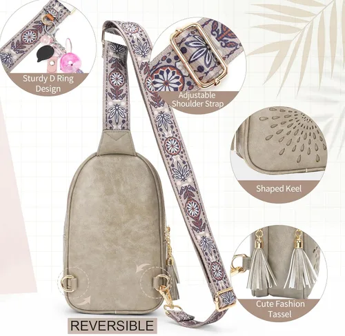 Vista 4 de APHISON Riñoneras pequeñas para teléfono celular, bolso cruzado de cuero vegano para mujer, bolsa de pecho con correa ajustable, 03-Gris, Moderno