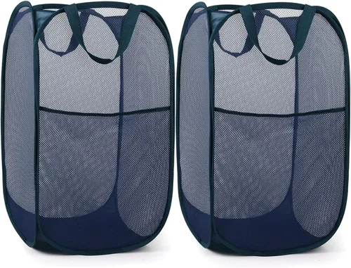 Vista 23 de Cestas de lavandería plegables duraderas, cesta de lavandería plegable con bolsillo lateral, cestas de ropa resistentes a desgarros para baño Gris