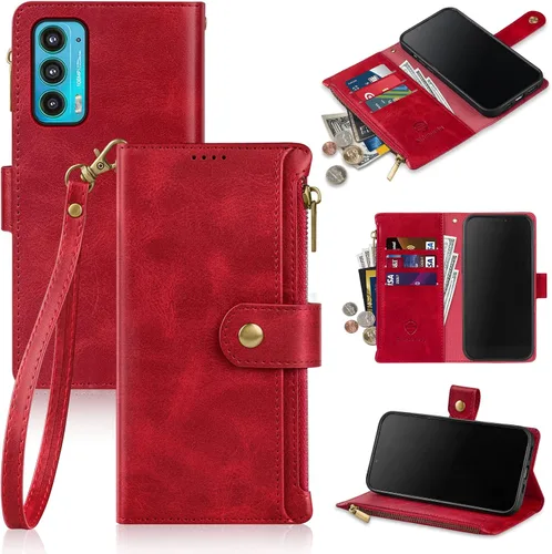 Vista 7 de Antsturdy Compatible con Motorola Moto Edge 2021/Edge 5G UW - Funda tipo cartera de piel sintética con bloqueo RFID, funda abatible de piel