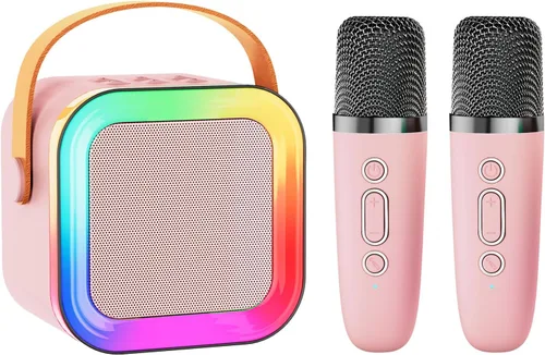 Vista 9 de Mini altavoz de máquina de karaoke para niños y adultos, Bluetooth portátil con 1-2 micrófonos inalámbricos, regalos de cumpleaños de Navidad, Azul