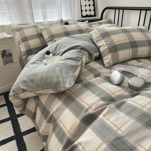Vista 16 de HighBuy - Juego de funda de edredón a cuadros tamaño Twin XL, diseño Buffalo Grid, ropa de cama de algodón suave con patrón a cuadros, funda
