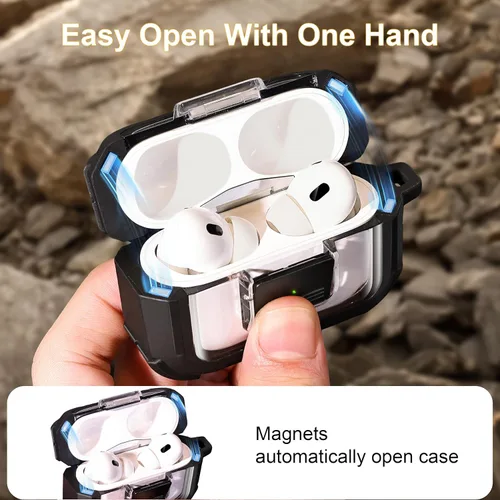 Vista 3 de RFUNGUANGO Funda para AirPods Pro 2, compatible con AirPods Pro de 2ª/1ª generación, compatible con MagSafe, bloqueo automático magnético con kit