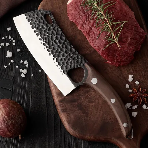 Vista 4 de Grandsharp Cuchillo de carnicero forjado a mano con funda, cuchillo afilado de carnicero de acero de alto carbono, cuchillo de carnicero para cortar
