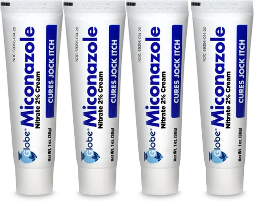 Globe Paquete de 4 crema antifúngica de nitrato de miconazol al 2%, cura la mayoría de los pies de atletas, picor deportista, tiña y más. Tubo de 1