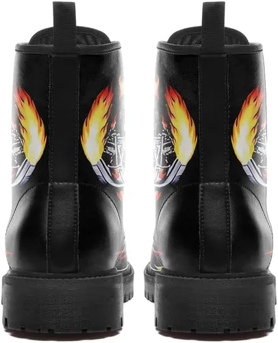 Vista 4 de Botas de combate negras personalizadas para mujer, botines de tacón grueso con plataforma y plataforma de tacón grueso