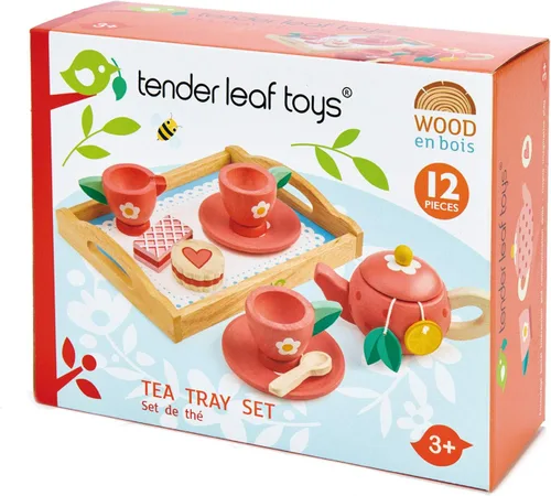 Vista 3 de Tender Leaf Toys - Bandeja de té de madera para jugar con bolsas de té y aperitivos - Fabricado con materiales de primera calidad y artesanía