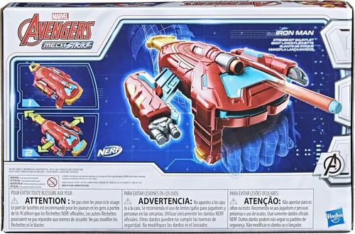 Vista 4 de Avengers Marvel Mech Strike Iron Man Strikeshot - Guantelete de juguete con 3 dardos Nerf, mango para expandirse, para niños a partir de 5 años