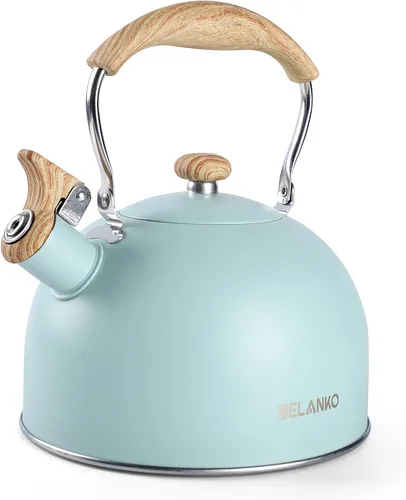 Vista 12 de Hervidor de Té, BELANKO 85 OZ / 2.5 Litros Hervidor de Té Silbante, Teteras para Estufa de Acero Inoxidable Grado Alimentario con Mango Plegable