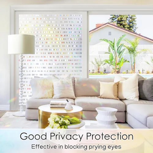 Vista 3 de rabbitgoo Película de privacidad para ventana, adhesivo decorativo para ventana de arco iris, calcomanía de vinilo 3D de vitrales, cubierta