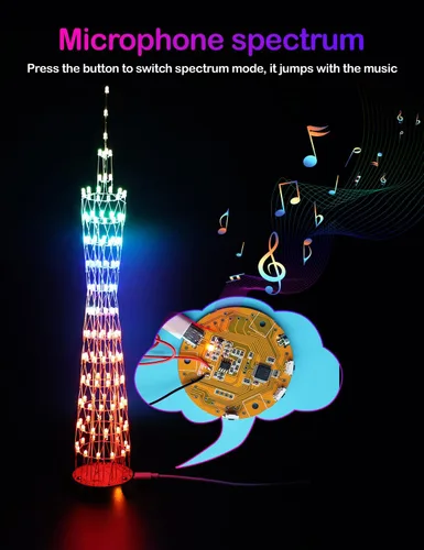 Vista 4 de iCubeSmart Kit electrónico de bricolaje modelo de torre de cantón LED, kit de proyecto de soldadura hecho a mano, 12 círculos LED, altura 15.0 in