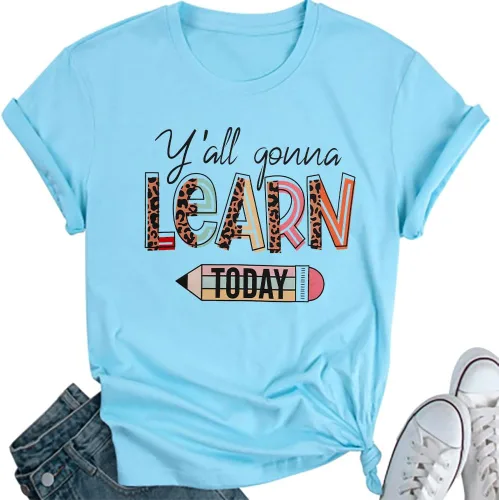 Vista 6 de Camisetas de profesora para mujer, camisetas de manga corta para profesores de preescolar y jardín de infantes