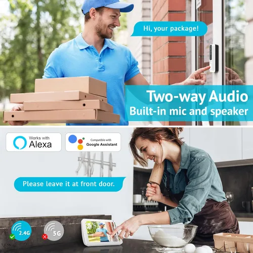 Vista 6 de LaView Timbre de puerta inalámbrico, 2K 3MP HD WiFi Timbre de video con timbre, cámara de seguridad de puerta resistente a la intemperie, visión