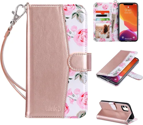 Vista 15 de ULAK Funda de piel sintética compatible con iPhone 11 con tarjetero y cierre magnético con función atril, a prueba de golpes, para iPhone 11 de 6.1