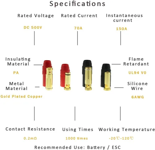 Vista 2 de SoloGood 6pairs Amass AS150 macho hembra anti chispa conector chapado en oro Banana Plug Set para batería ESC y carga plomo