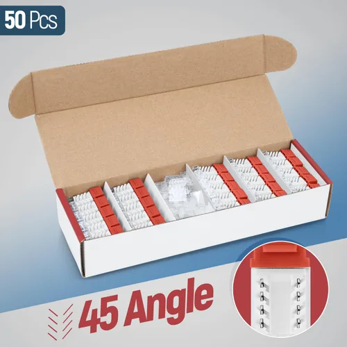 Vista 117 de Everest - Paquete de 50 conectores Keystone RJ45 Cat6 en ángulo de 45°, color blanco, conectores RJ45 hembra de perfil delgado, conector Keystone