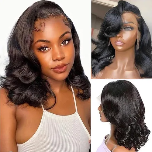 Vista 19 de Pelucas cortas de cabello humano con encaje frontal de 13 x 4, pelucas de cabello humano prearrancadas para mujeres negras, peluca corta sin