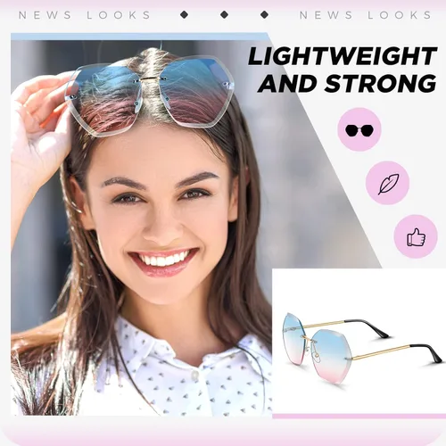 Vista 4 de Xuhal 20 gafas de sol sin montura para mujer, lentes de corte de diamante, gafas de sol de gran tamaño, gafas de sol discoteca