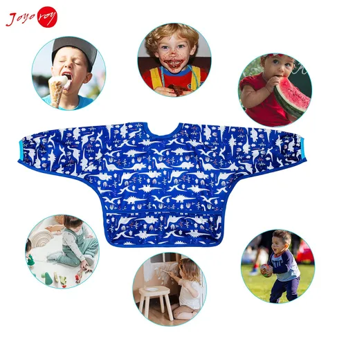 Vista 6 de Joyo roy Baberos para bebés a prueba de desorden para comer, baberos impermeables para niños, suaves, lavables a máquina, babero de manga larga de 1