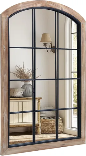 Vista 9 de Espejo de ventana de madera de arco, espejo de pared de granja de 48 x 30
