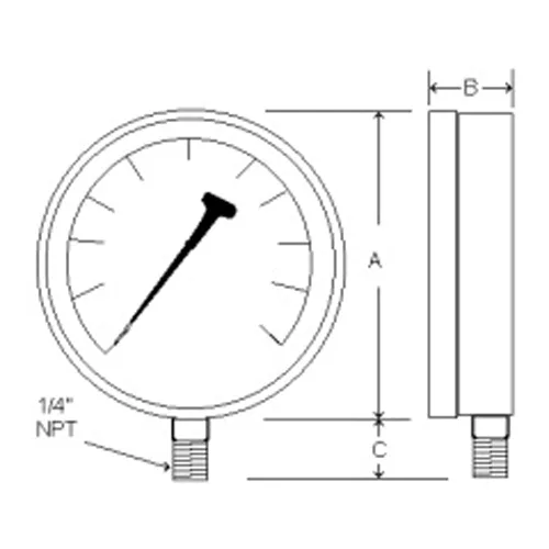 Vista 2 de PIC Gauges CONTRACTOR-4LE Contractor Series - Manómetro seco no rellenable de montaje inferior con estuche SS, internos de latón, lente de plástico