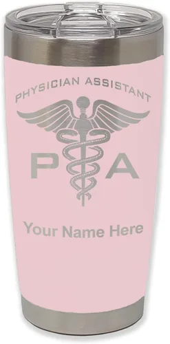 Vista 15 de LaserGram Vaso aislado al vacío de 20 onzas, asistente médico PA, grabado personalizado incluido (negro)