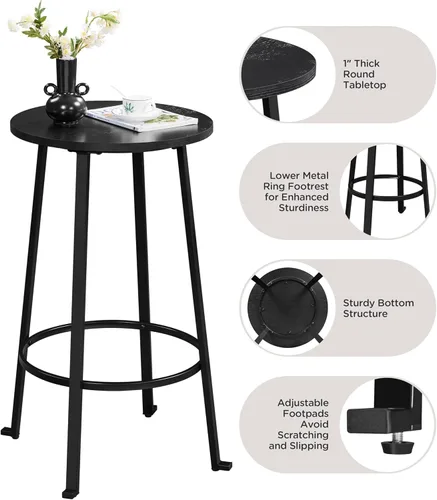 Vista 7 de Yaheetech Juego de mesa de bar, mesa de bar y sillas, juego de mesa de comedor con altura de mostrador, juego de 2 mesas industriales y sillas