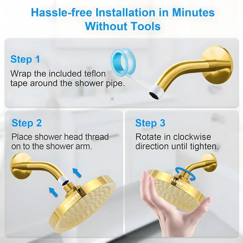 Vista 6 de Cabezal de ducha de lluvia de alta presión, cabezal de ducha moderno de lujo de 6 pulgadas con reemplazo ajustable perfecto, restrictor extraíble