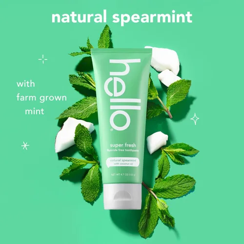 Vista 3 de Hello Pasta de dientes súper fresca sin flúor, pasta de dientes para el mal aliento, ayuda a eliminar las manchas superficiales, menta verde