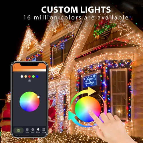 Vista 2 de Luces de carámbano de Navidad inteligentes de 99 pies que cambian de color, control por aplicación, 897 LED, 207 gotas, tira de luces de techo