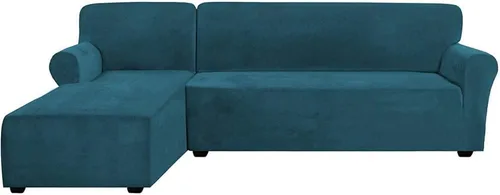 Vista 13 de Fundas de sofá de lujo en forma de L, 2 piezas, fundas elásticas de terciopelo para sofá esquinero con correas en la parte inferior para sala