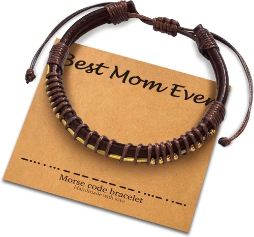 Pulseras con código morse para hombres y mujeres, pulsera de cuero marrón para hombres, pulsera ajustable con código morse para mujeres y hombres,