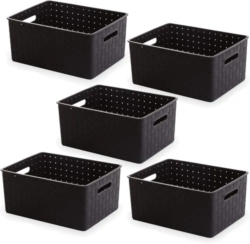 Vista 18 de BINO Cesta de Plástico, Pequeña Blanca, Paquete de 5 - Organizador de Gabinete Rectangular, Cesta de Almacenamiento Multiusos, Apta para Cajones