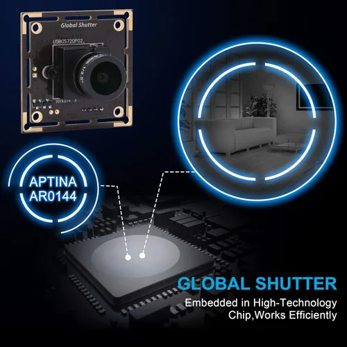 Vista 3 de Obturador global módulo de cámara USB gran angular 720P 60FPS USB Cámara web para computadora Mini UVC USB2.0 Cámara de PC USB de alta velocidad