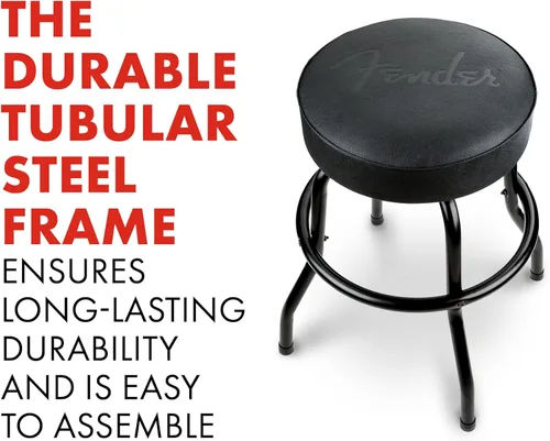 Vista 4 de Taburete giratorio con logo en relieve negro de Fender, excelentes regalos para papá, con 1 año de garantía limitada, montaje simple, negro/negro