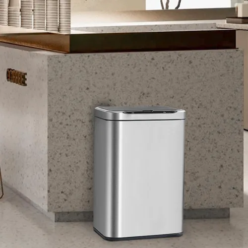 Vista 4 de ELPHECO Basurero de acero inoxidable para oficina, con sensor de movimiento, sin contacto, cubo de basura inteligente automático para cocina, Plata