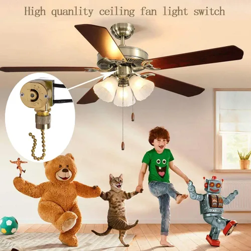 Vista 3 de Interruptor de ventilador de techo Zing Ear ZE-109M Interruptor de cable de cadena de tracción para ventiladores de techo lámparas y luces de pared