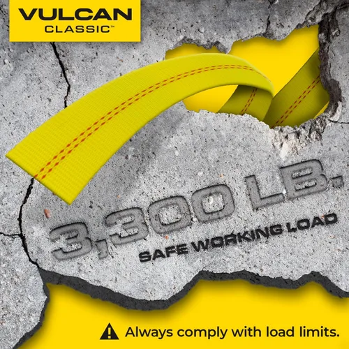 Vista 8 de VULCAN - Correa de amarre para auto con anclajes de cadena, estilo lazo, 2 x 96 pulgadas, paquete de 4 unidades, amarillo clásico, carga de trabajo