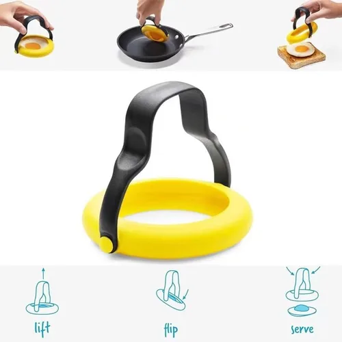 Vista 5 de Silicone Egg Rings for Frying Eggs, Flip & Leakproof Egg Frying Ring with Handle, Nonstick Round Egg Mold for Pancakes, Omelets, Breakfast Sandwiches