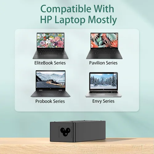 Vista 3 de Reemplazo de 65W para Cargador de Laptop HP Probook, Envy, Pavilion, Stream, EliteBook, X360 Cargador de Computadora con Punta Azul Cable