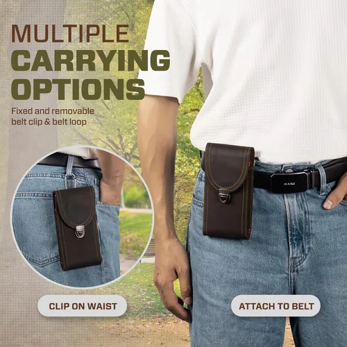 Vista 5 de Hengwin Funda de cuero para teléfono celular para cinturón, soporte para teléfono compatible con iPhone 17 Pro Max 16 Pro Max 15 Pro Max 14 Pro Max