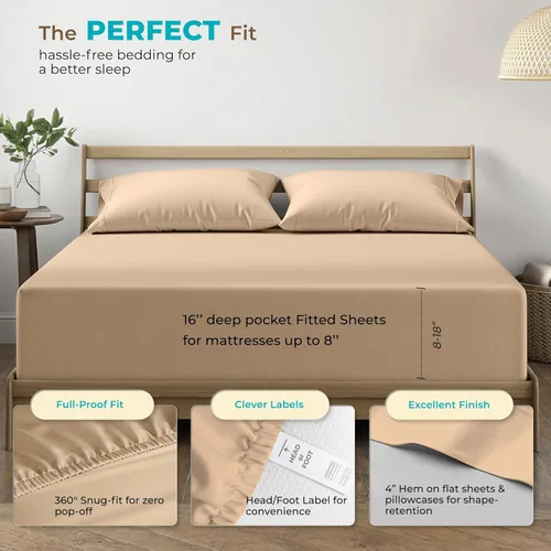 Vista 3 de Thread Spread - Juego de sábanas de 100% algodón egipcio con tejido de satén de 800 hilos de la colección Exotic Hotel, color blanco y marfil