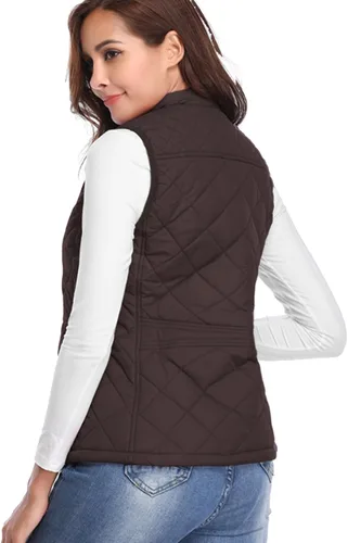 Vista 4 de Fuinloth - Chaleco acolchado para mujer, diseño de cuello alto, ligero, con cierre