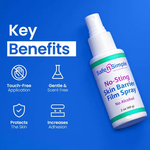 Vista 6 de Safe n' Simple Spray de Película Barrera Sin Escozor – 2 Oz – Solución Pre-Cinta Sin Olor – Preparación de Piel Sin Alcohol – Spray Adhesivo