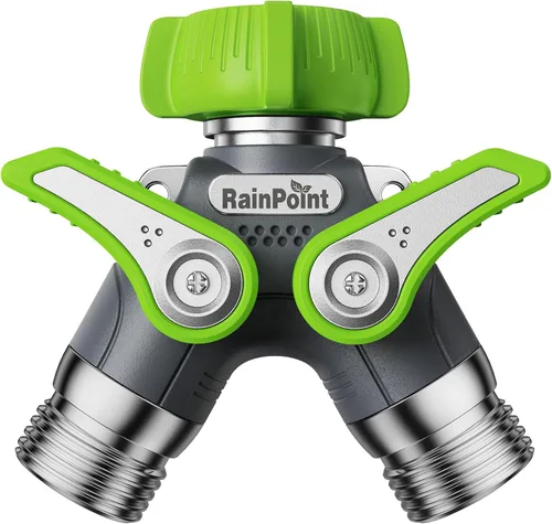 Vista 10 de RAINPOINT Divisor de manguera de jardín, divisor de espiga en Y de manguera de agua resistente de 2 vías con válvulas de cierre, divisor de grifo