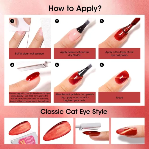 Vista 8 de GELLEN Esmalte de uñas de ojo de gato de secado rápido, regalo de Navidad para mujeres, esmalte de uñas magnético rojo sangre burdeos, esmalte