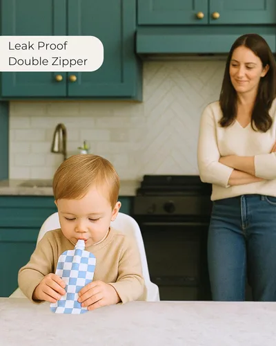 Vista 4 de Hippypotamus Bolsas reutilizables de comida para bebés para niños pequeños, sin BPA, aptas para lavavajillas y congelador, recipientes de comida